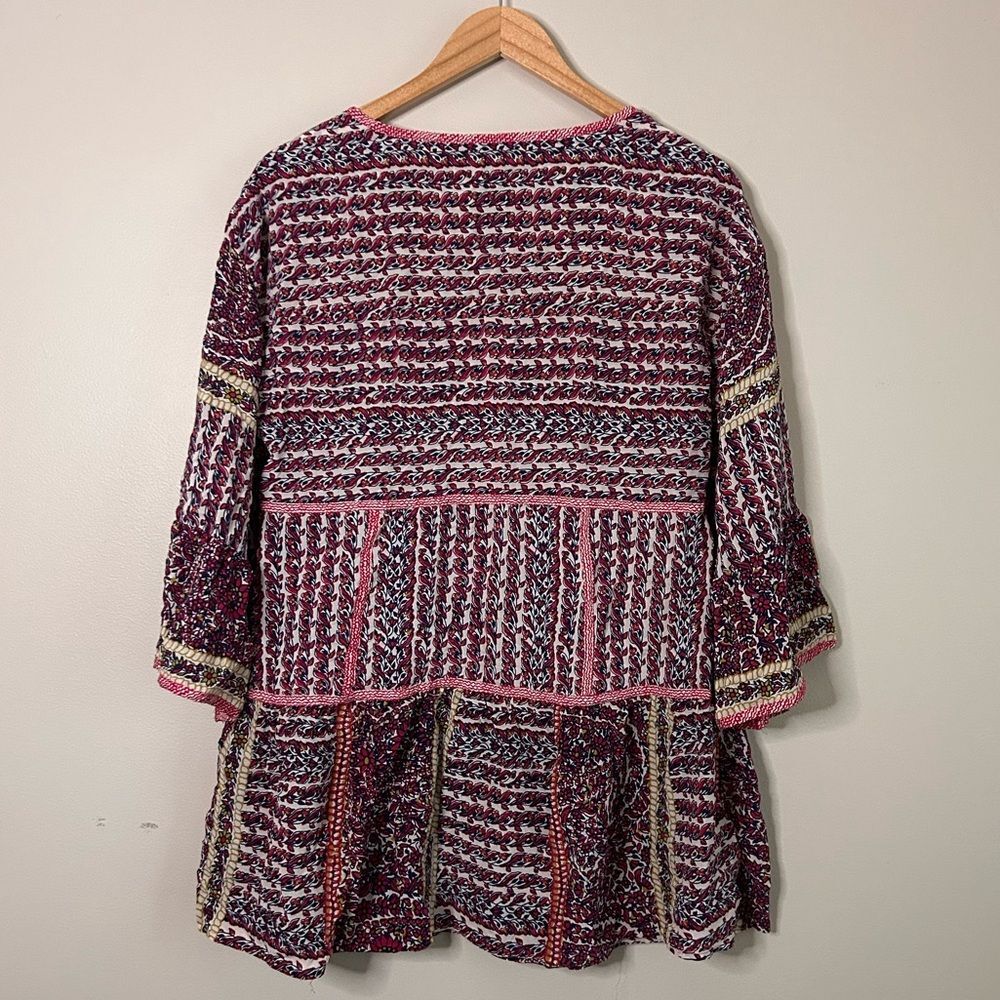 Anthropologie Maeve Lilyana Floral Tiered Silk Flowy Blouse Size Medium - Picture 8 of 9